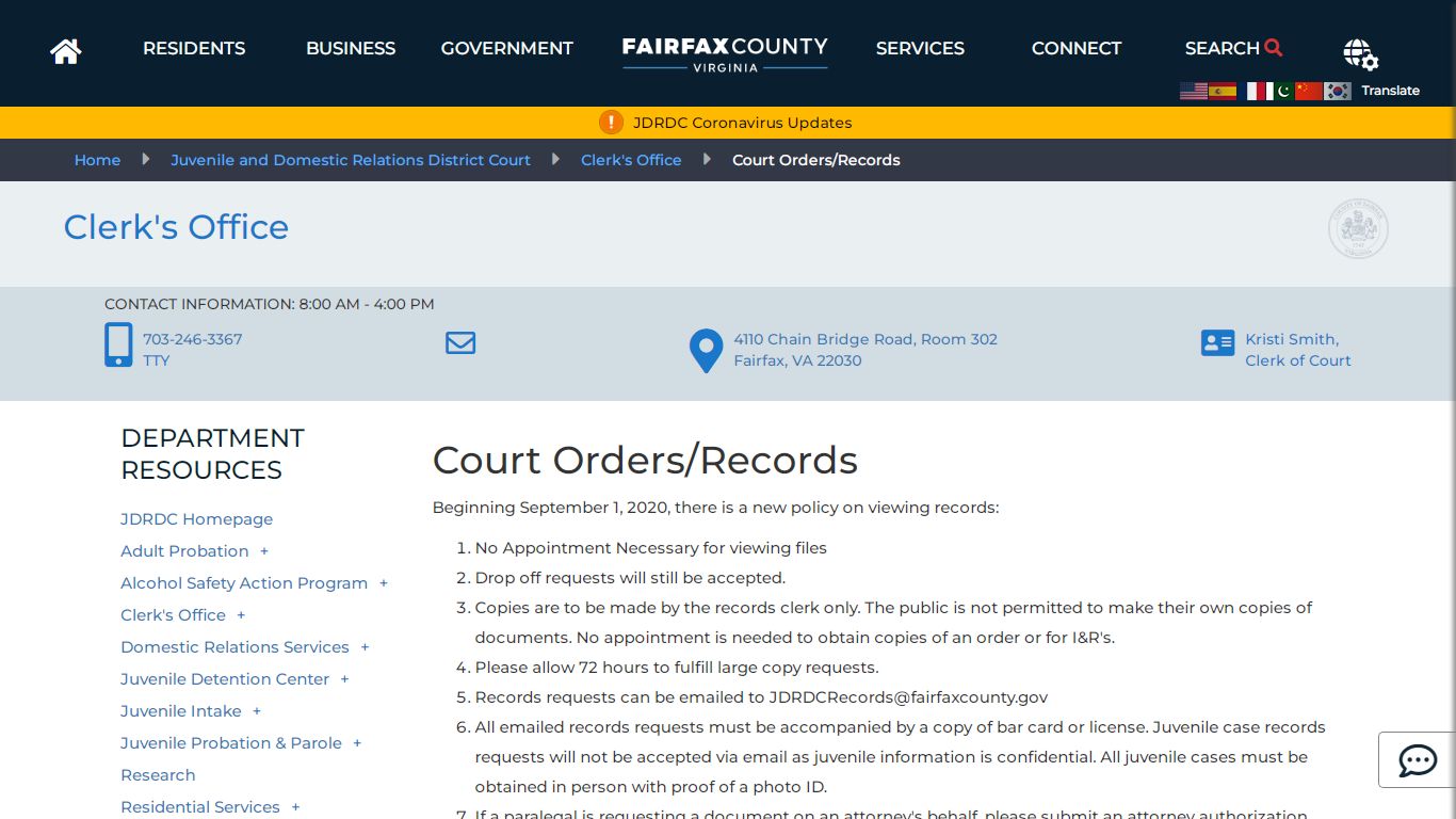 Court Orders/Records - Fairfax County, Virginia